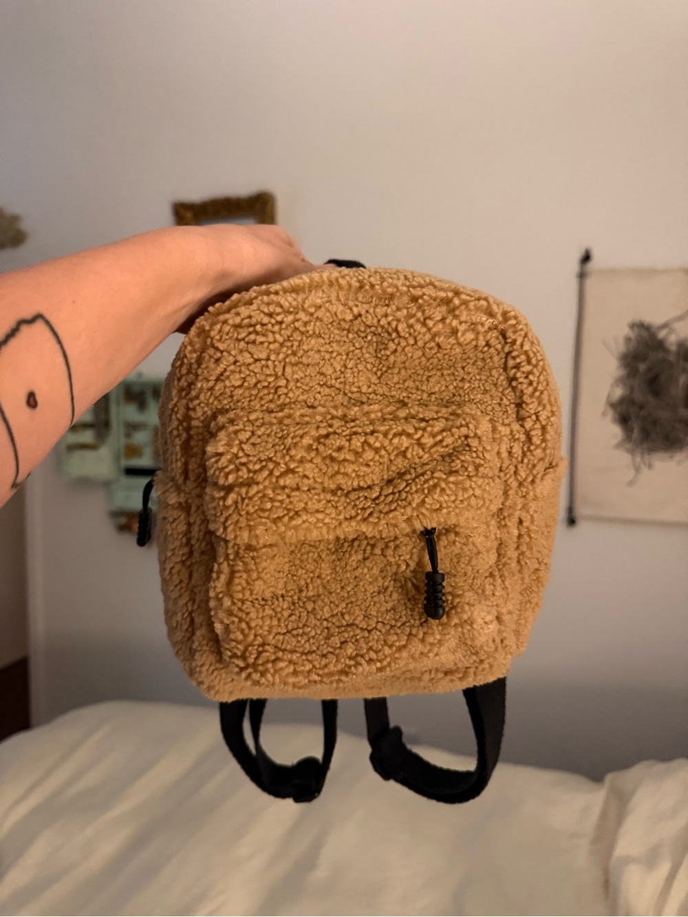 Tan Sherpa Fleece Mini Backpack 🧸